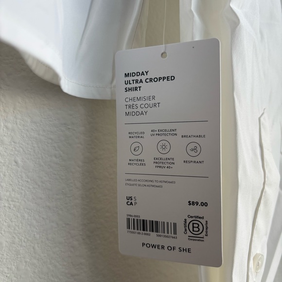 NWT Athleta Midday Cropped Poplin Shirt Bright White Crisp Collared Button-Down - Picture 8 of 12